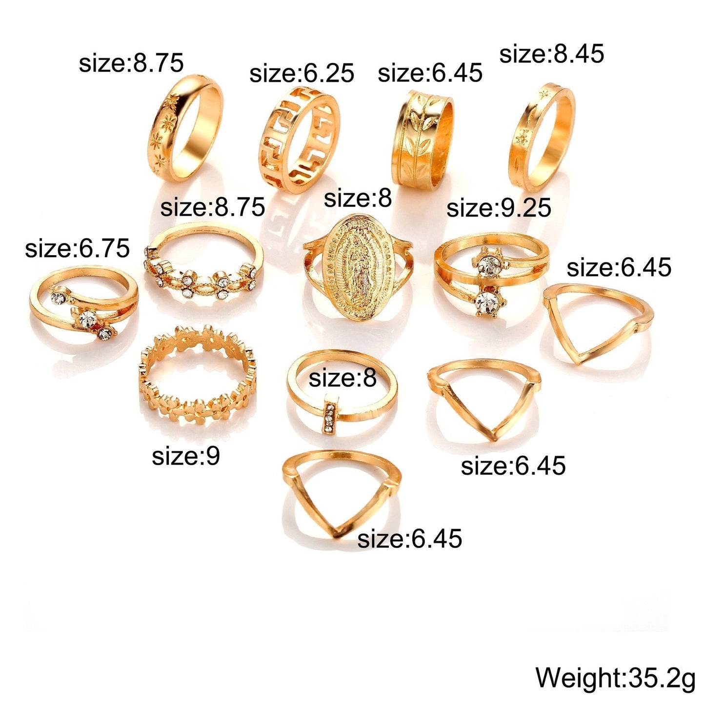 (13 Piece) Medallion Ring Set With Austrian Crystals 18K Gold Plated Ring ITALY Design